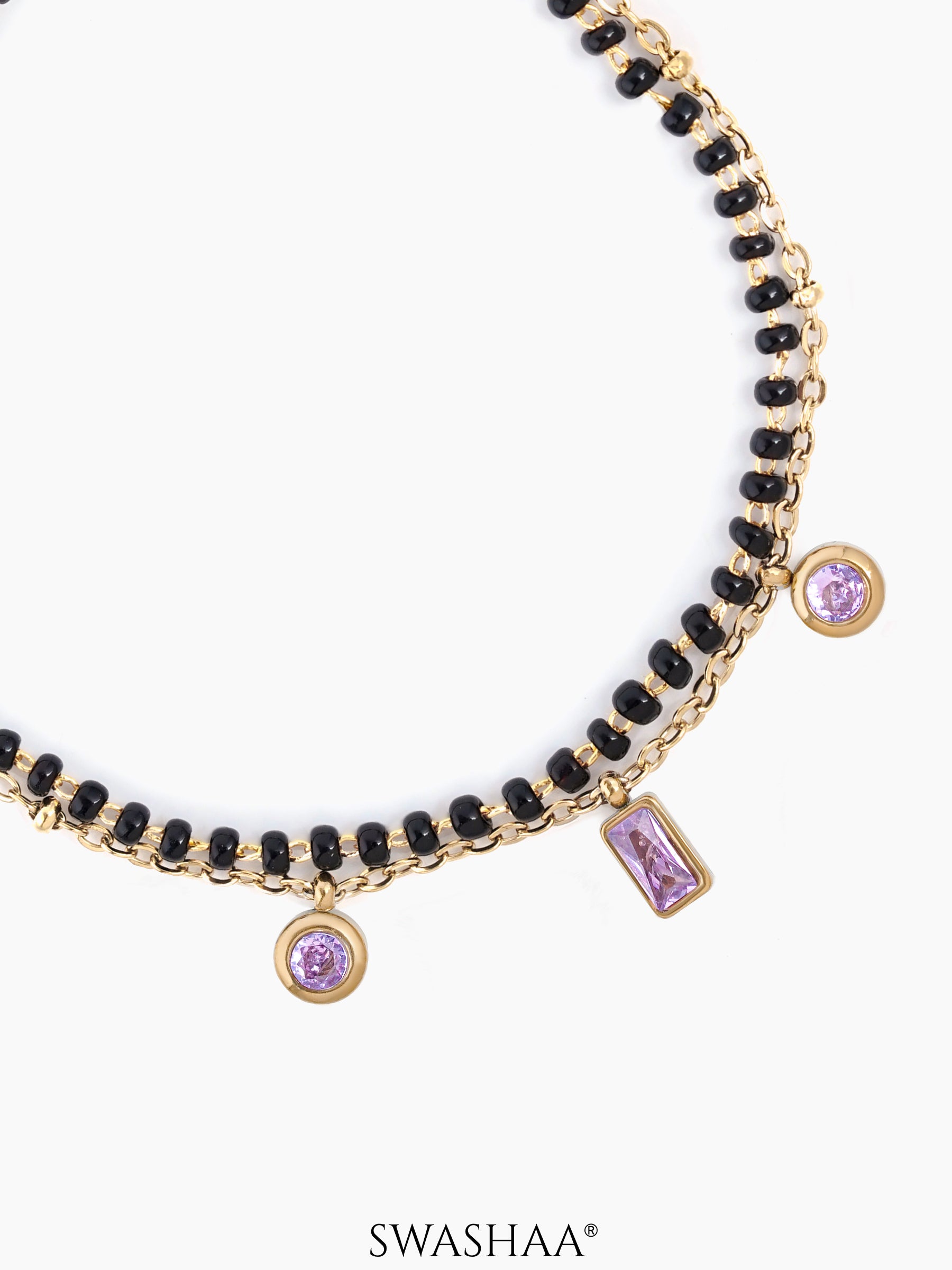 Rivaya Trio Pink Stone 18K Gold Plated Layered Mangalsutra Bracelet