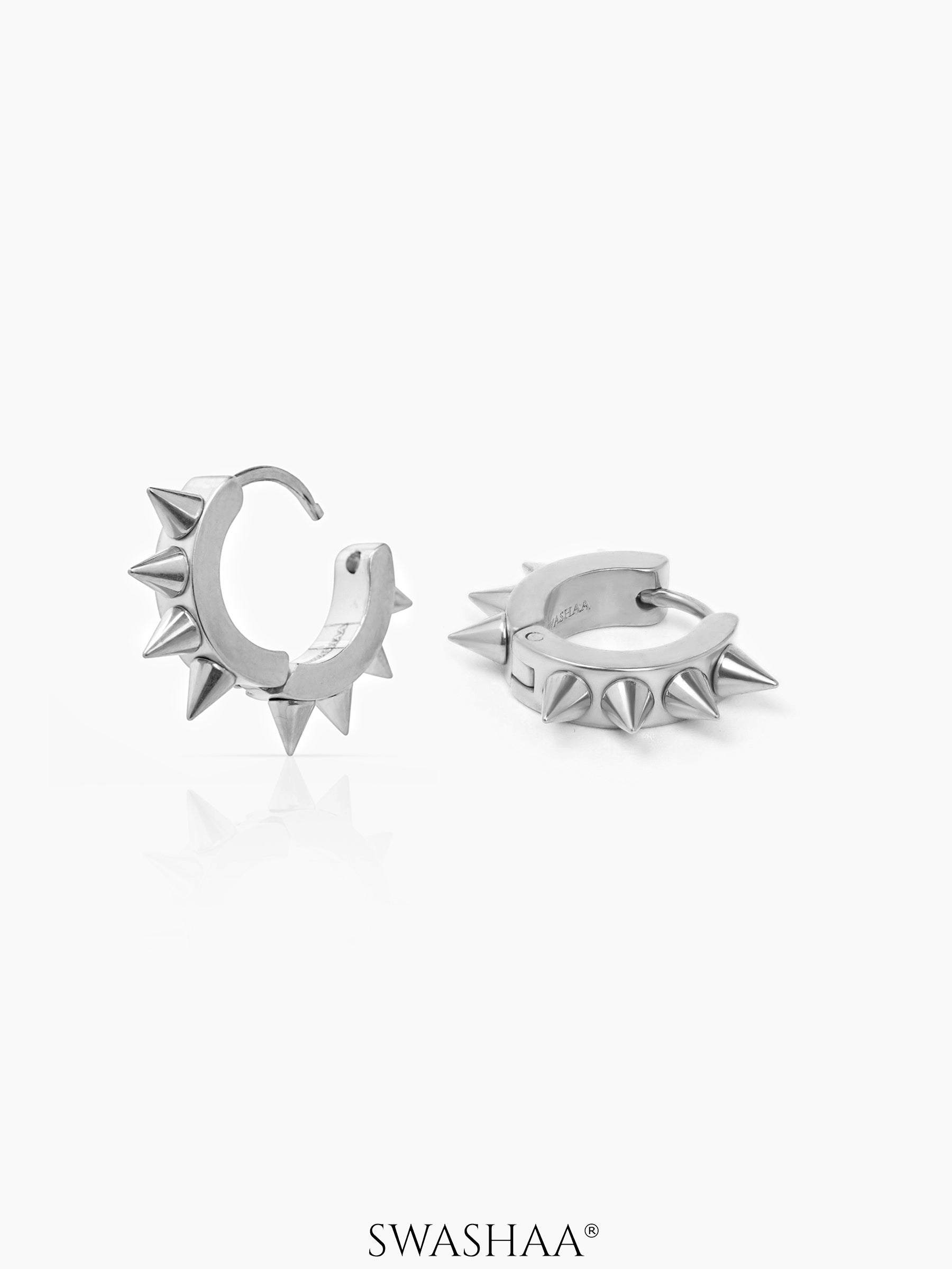 Riven Bold Spiked Silver Men's Hoop Earrings