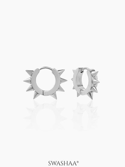 Riven Bold Spiked Silver Men's Hoop Earrings