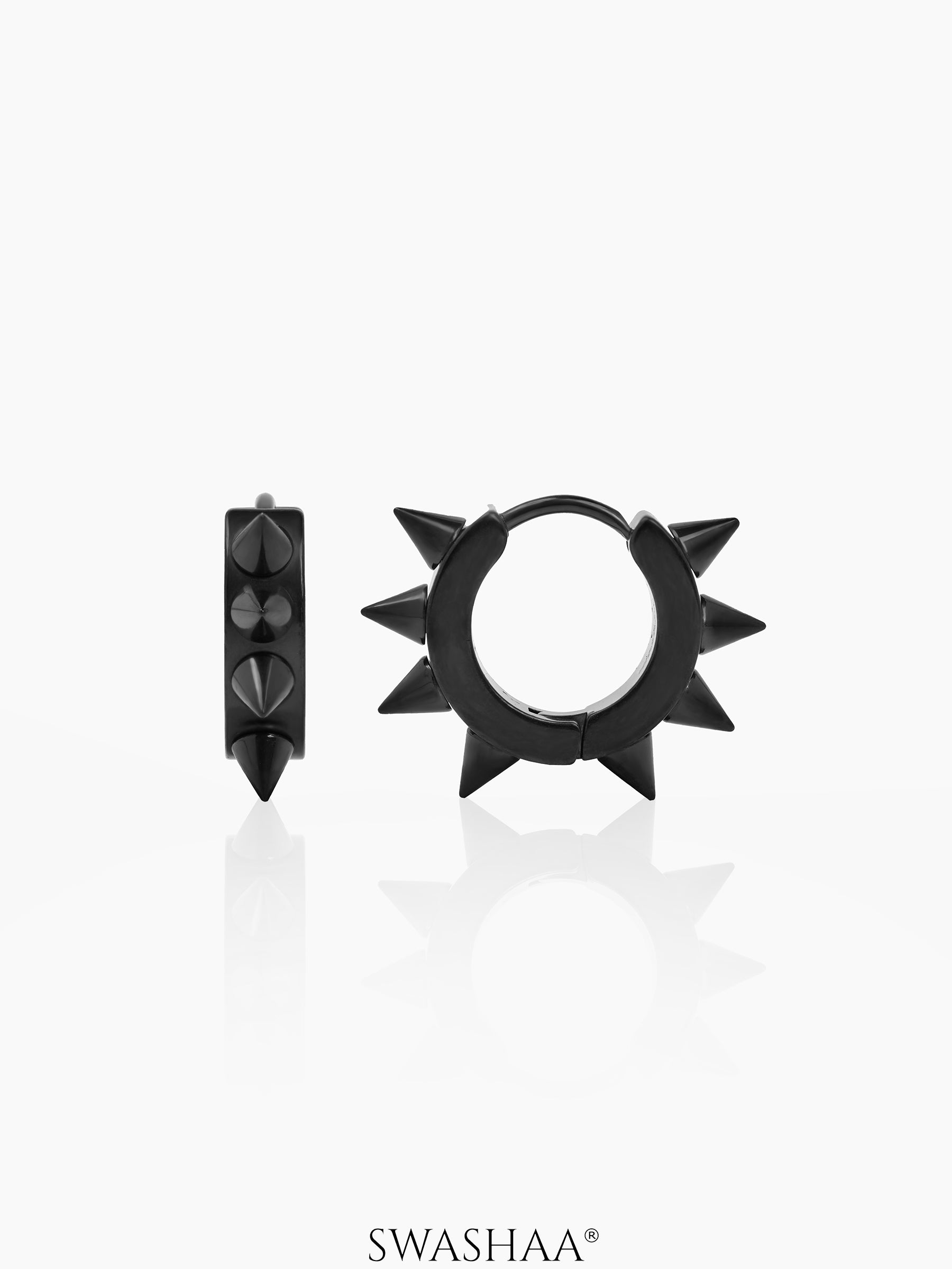 Riven Bold Spiked Black Men's Hoop Earrings
