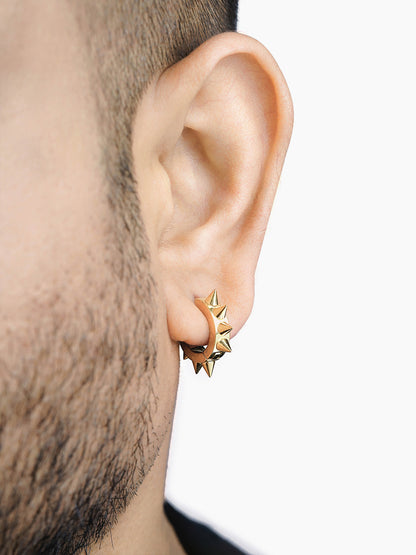 Riven Bold Spiked 18K Gold Plated Men's Hoop Earrings