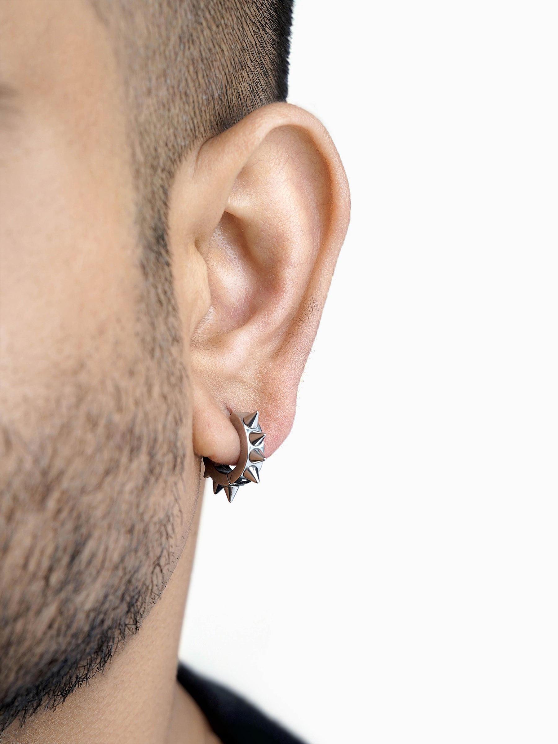 Riven Bold Spiked Silver Men's Hoop Earrings