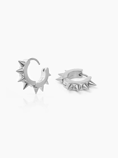 Riven Bold Spiked Silver Men's Hoop Earrings