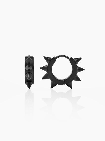 Riven Bold Spiked Black Men's Hoop Earrings