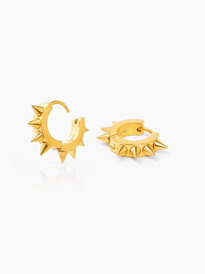 Riven Bold Spiked 18K Gold Plated Men's Hoop Earrings