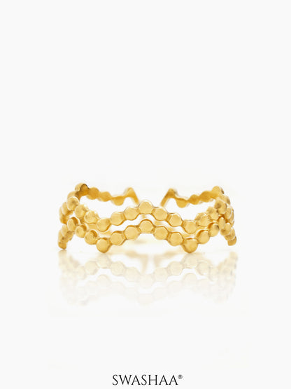 Riviera Wavey Beaded Adjustable18K Gold Plated Ring