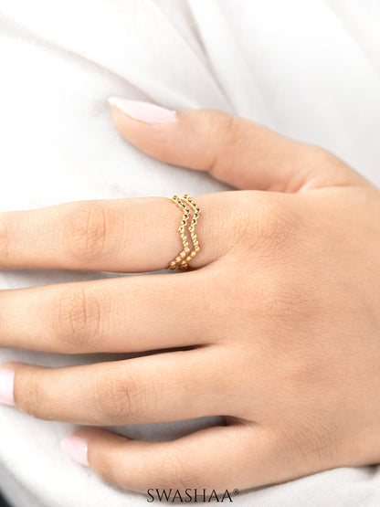 Riviera Wavey Beaded Adjustable 18K Gold Plated Ring