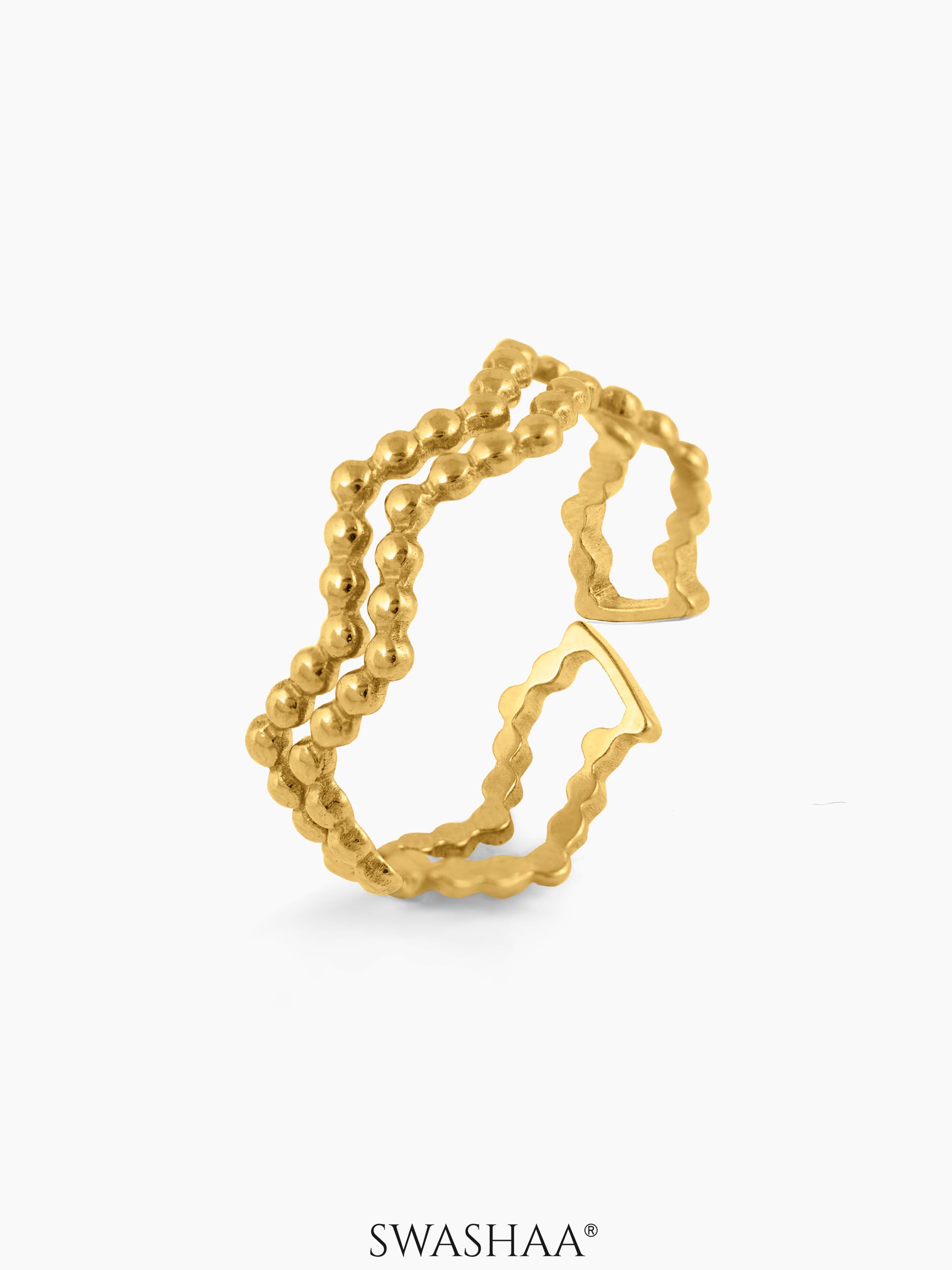 Riviera Wavey Beaded Adjustable 18K Gold Plated Ring