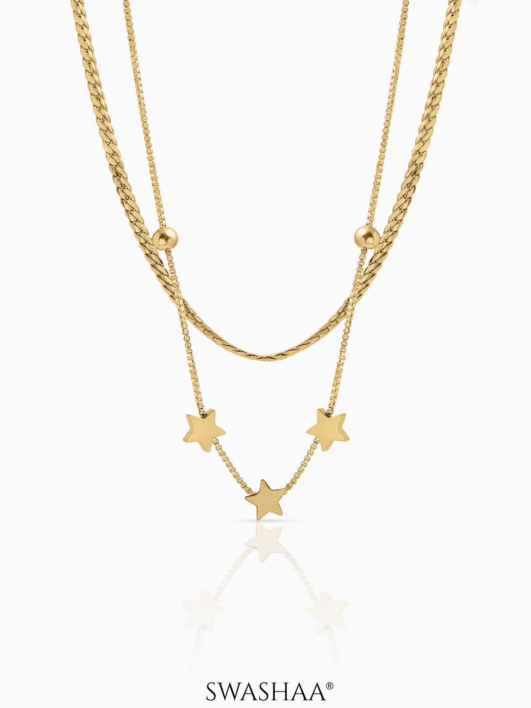 Rivora Star Charms Layered 18K Gold Plated Necklace