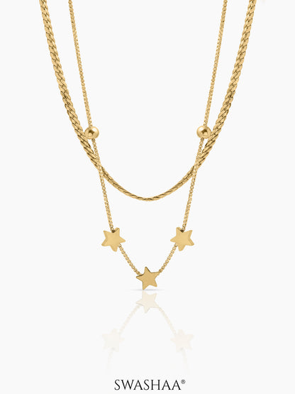 Rivora Star Charms Layered 18K Gold Plated Necklace
