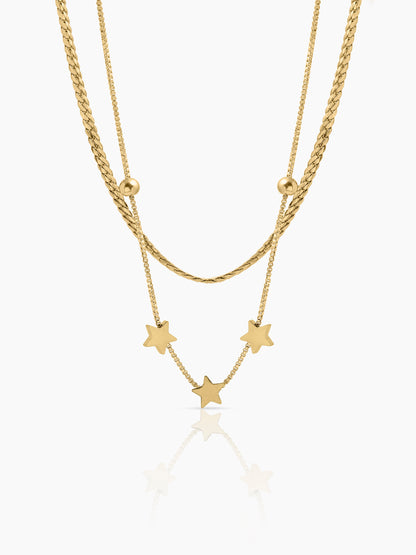 Rivora Star Charms Layered 18K Gold Plated Necklace
