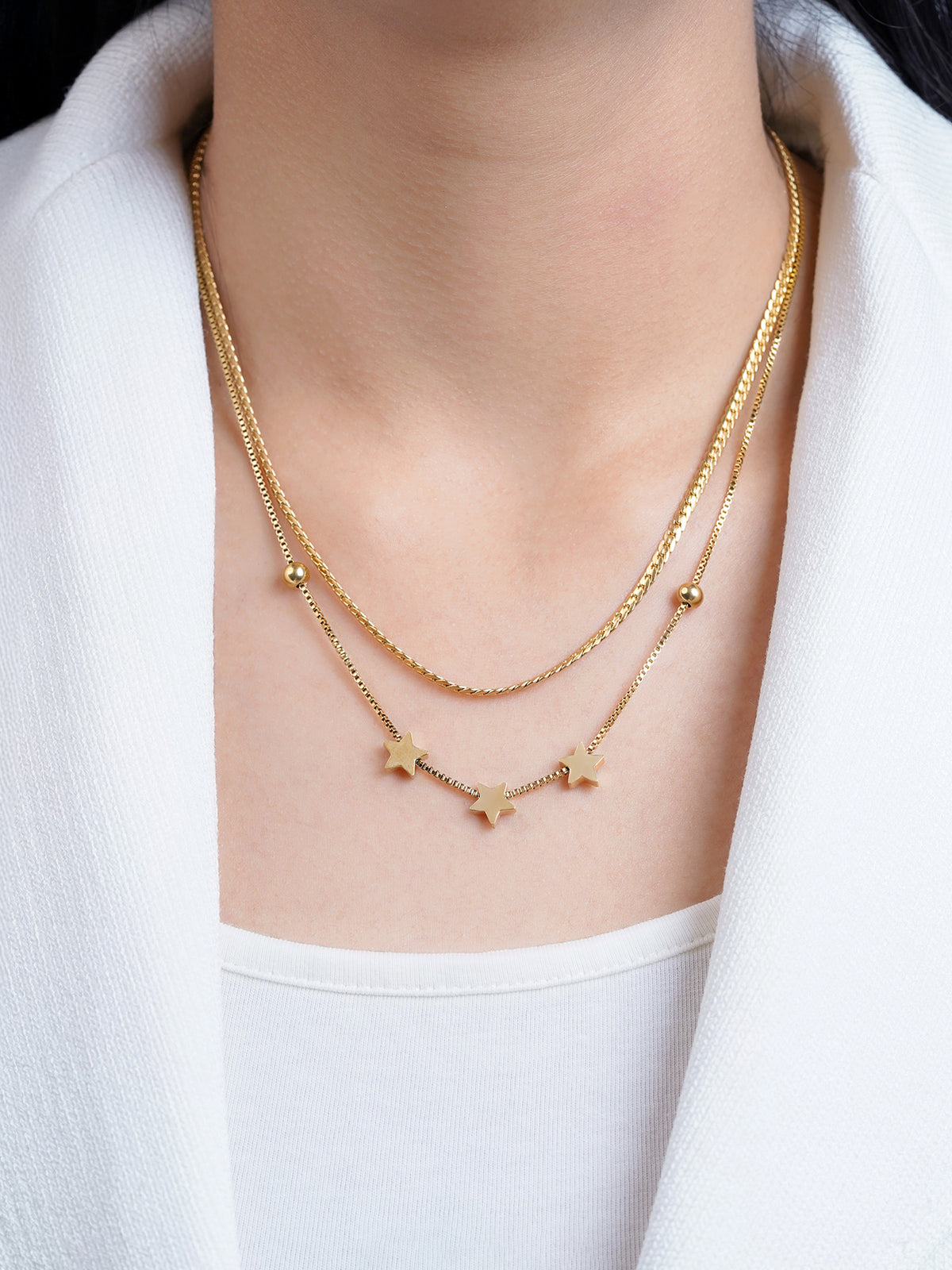 Rivora Star Charms Layered 18K Gold Plated Necklace
