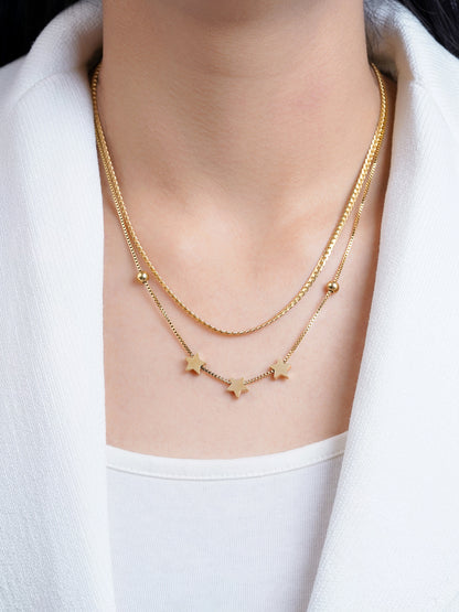 Rivora Star Charms Layered 18K Gold Plated Necklace