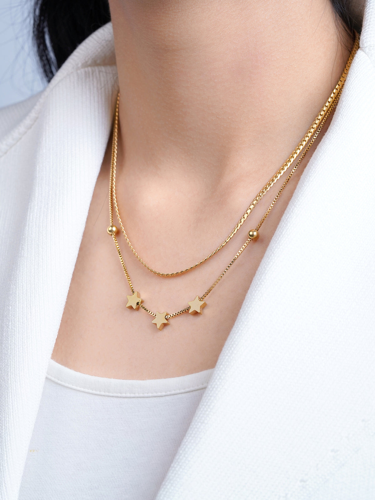 Rivora Star Charms Layered 18K Gold Plated Necklace