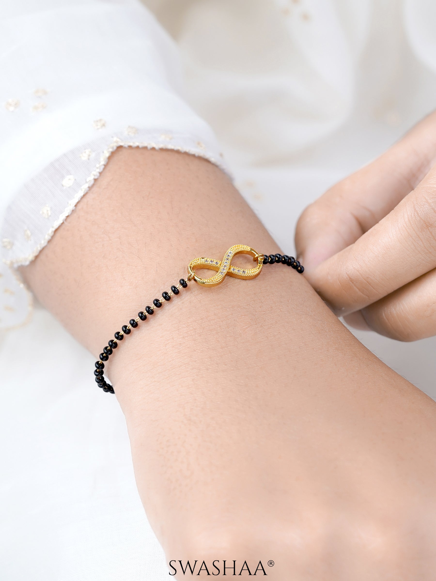 Riyana Infinity Charm 18K Gold Plated Mangalsutra Bracelet