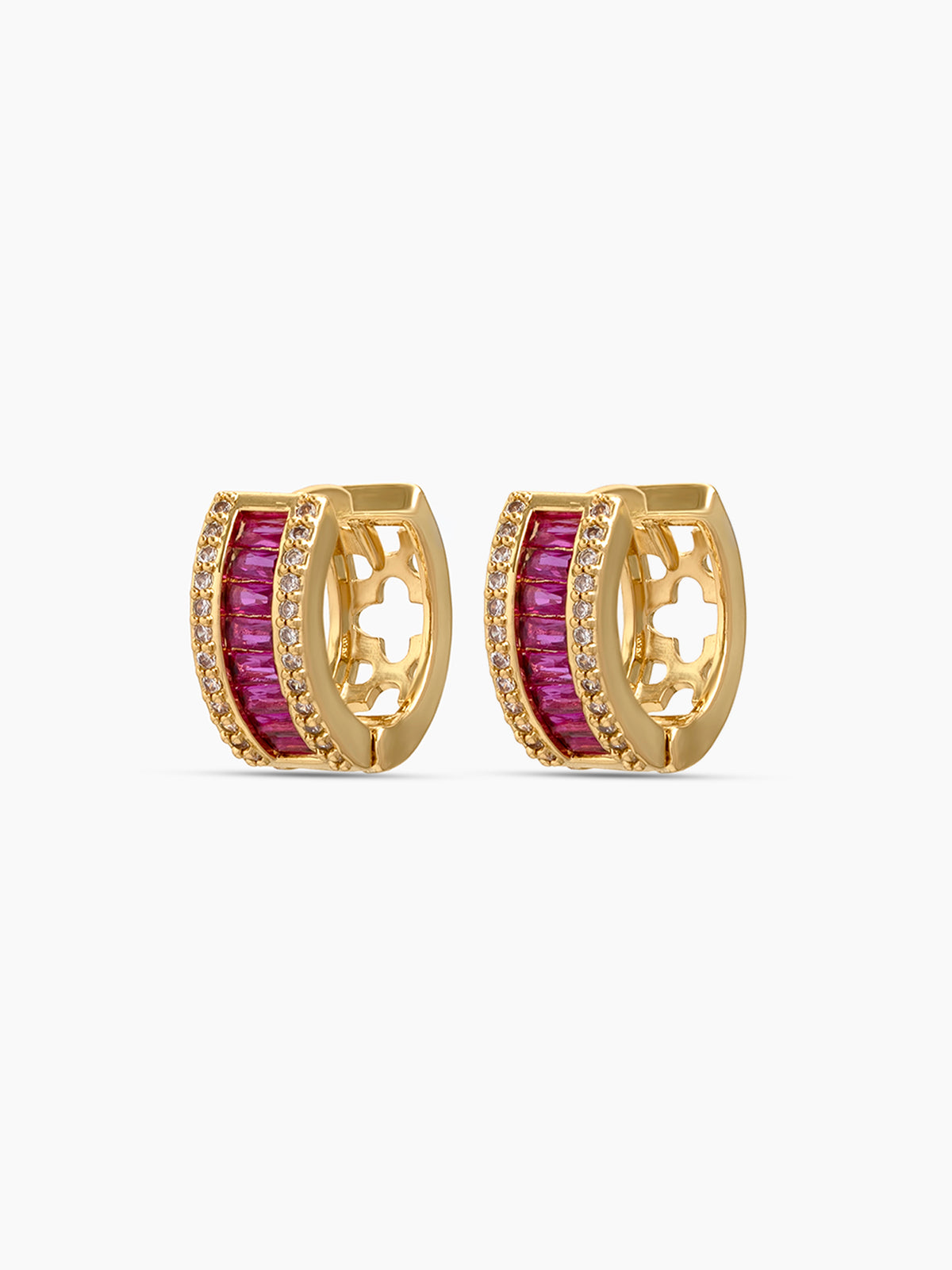 Rizelle Baguette Diamond Pink - 18K Gold Plated Women's Hoop Earrings