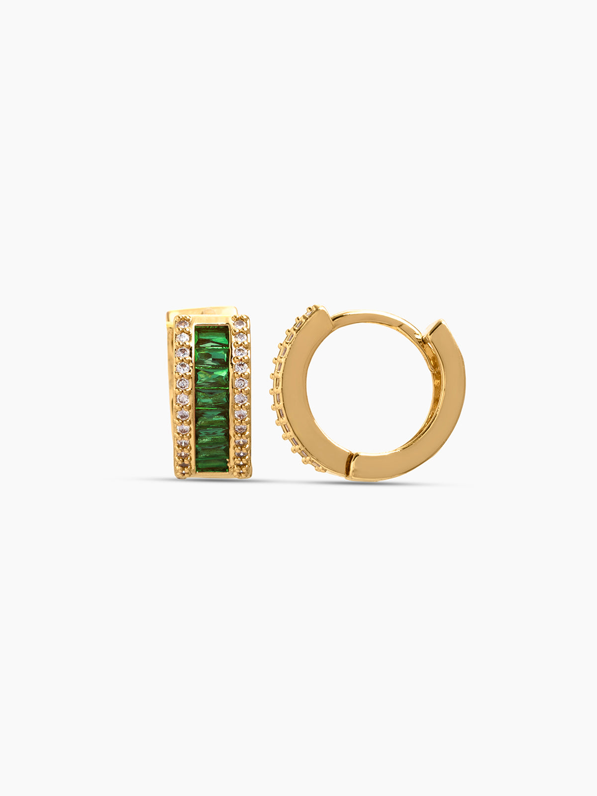 Rizelle Baguette Diamond Green - 18K Gold Plated Women's Hoop Earrings