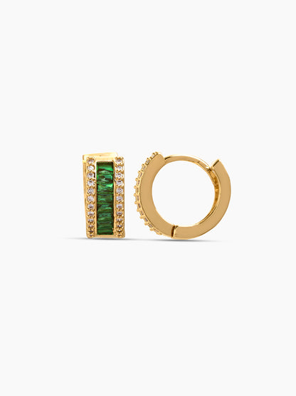 Rizelle Baguette Diamond Green - 18K Gold Plated Women's Hoop Earrings