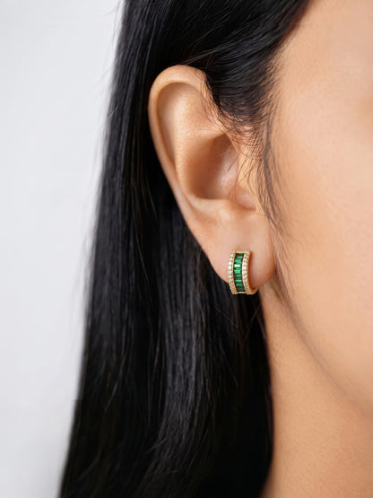 Rizelle Baguette Diamond Green - 18K Gold Plated Women's Hoop Earrings