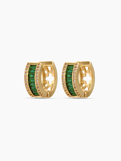 Rizelle Baguette Diamond Green - 18K Gold Plated Women's Hoop Earrings