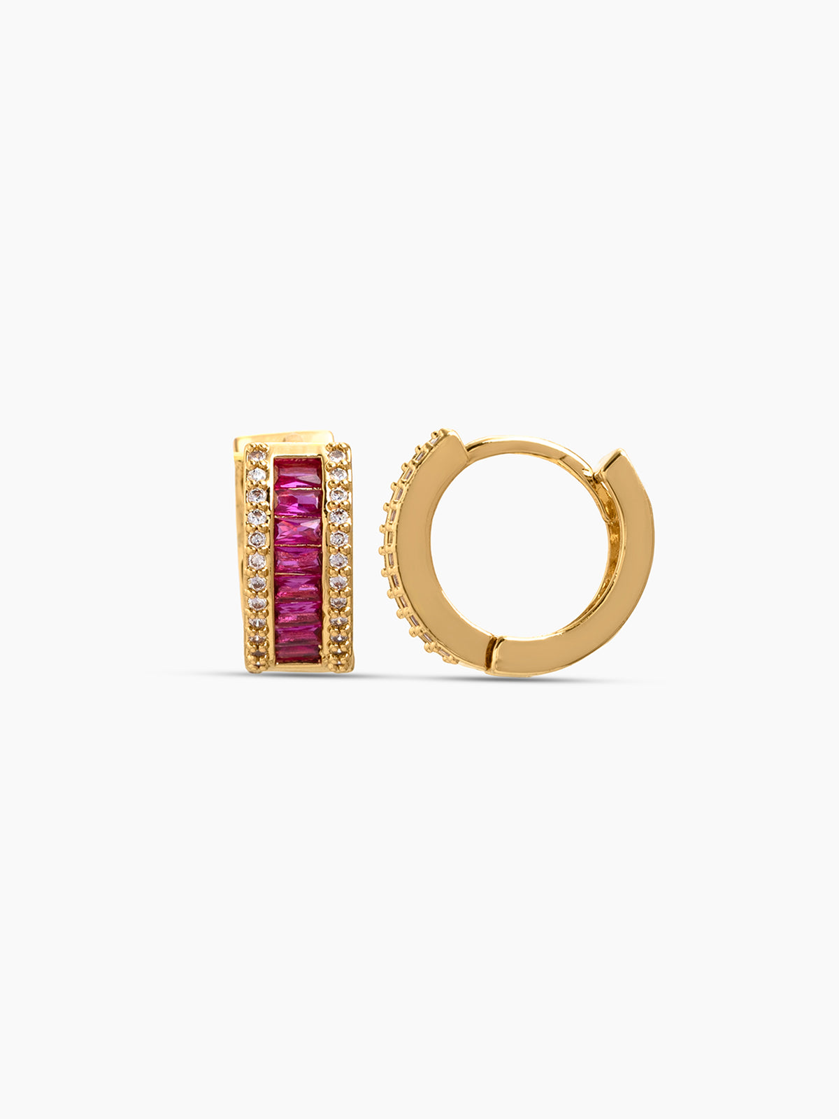 Rizelle Baguette Diamond Pink - 18K Gold Plated Women's Hoop Earrings