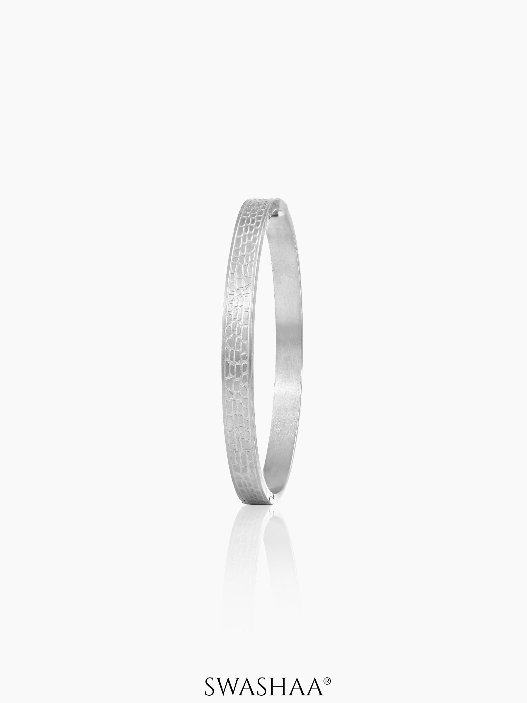 Roberto Brick Style Texture Silver Band Bracelet