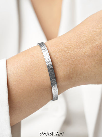 Roberto Brick Style Texture Silver Band Bracelet