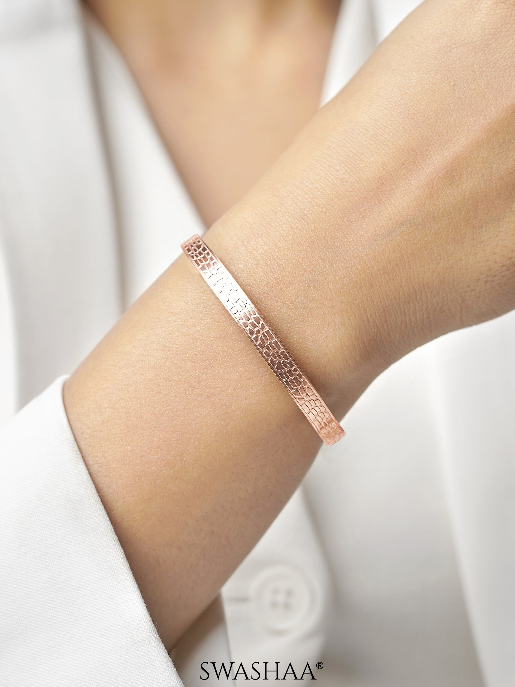 Roberto Brick Style Texture Rosegold Plated Band Bracelet