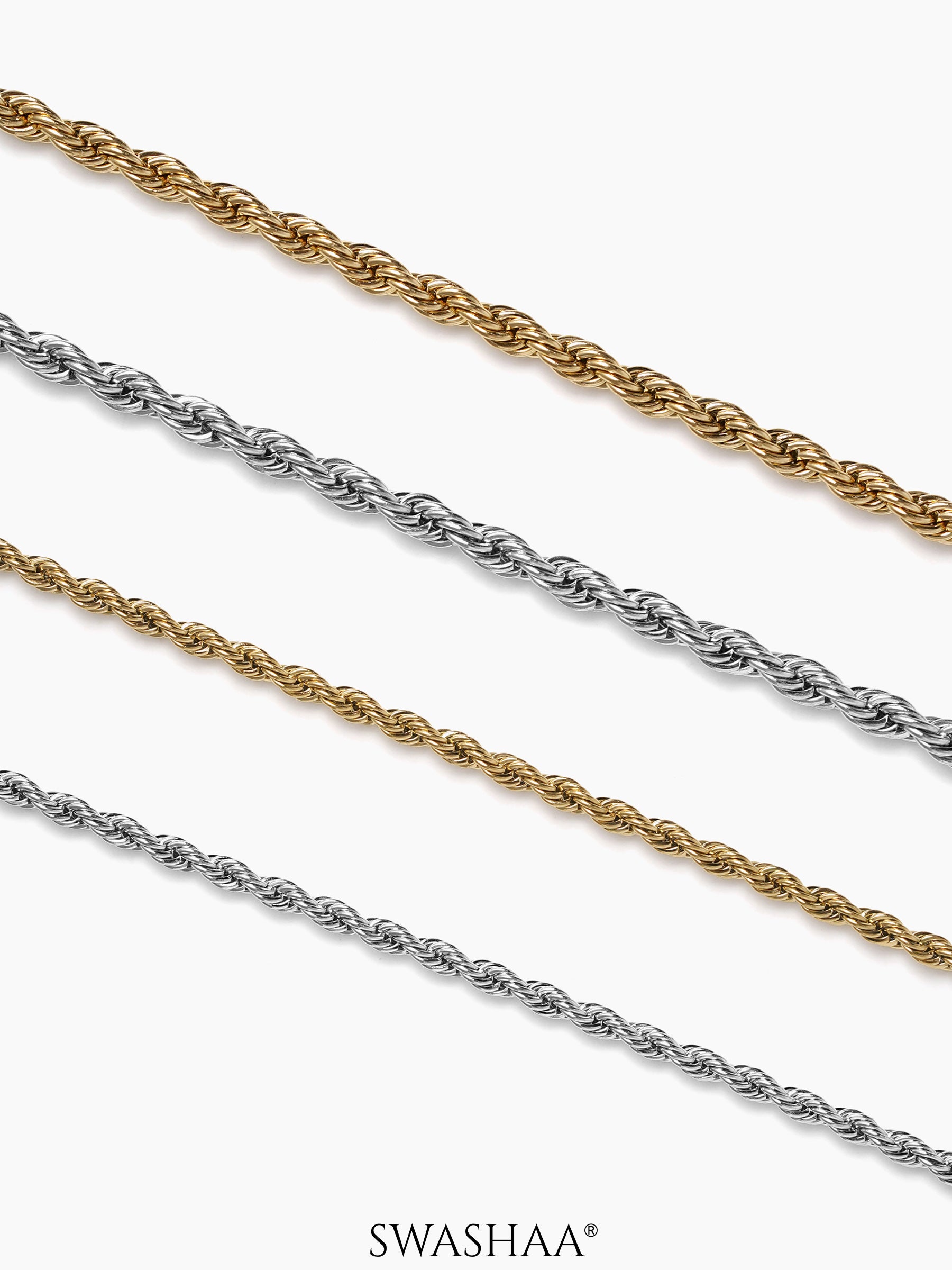 Rope Twisted Texture 18K Gold Plated-Silver Women's Chain