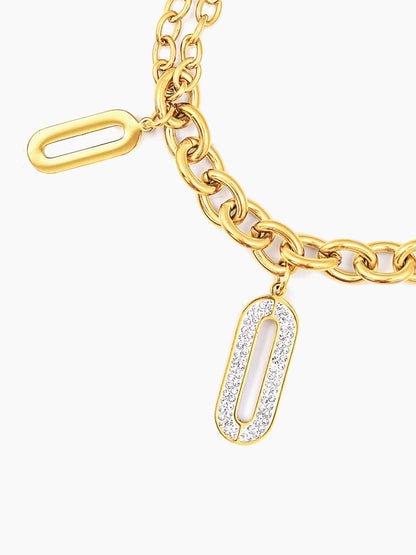 Roha Link Oval Shaped Dangling Diamond Charms 18K Gold Plated Bracelet