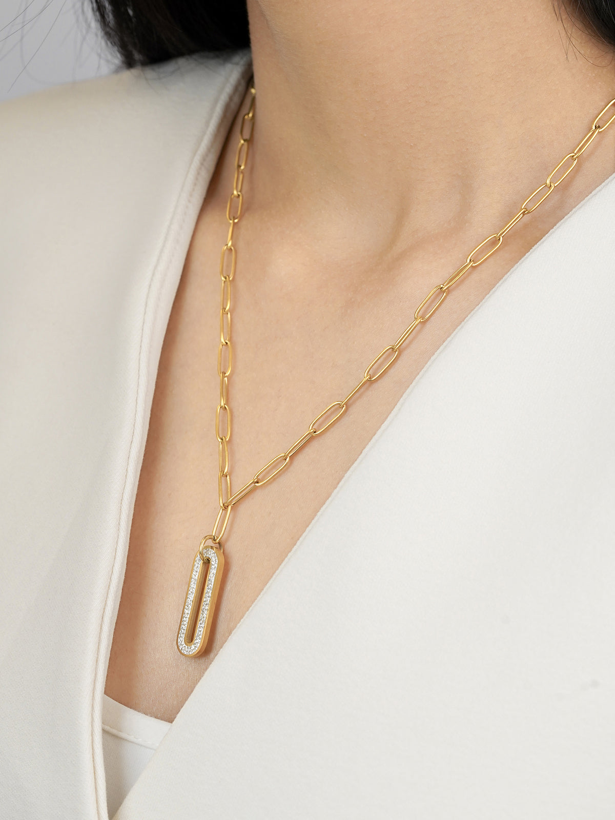 Roha Link Diamond 18K Gold Plated Chain Pendant Necklace