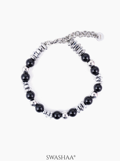 Roi Glossy Black Beads Men's Beaded Loose Bracelet