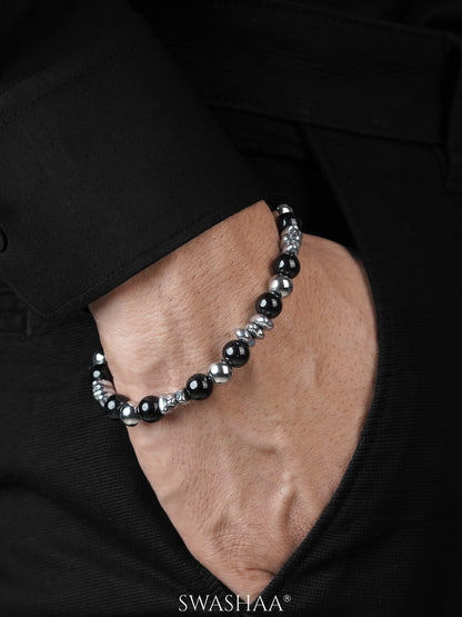 Roi Glossy Black Beads Men's Beaded Loose Bracelet