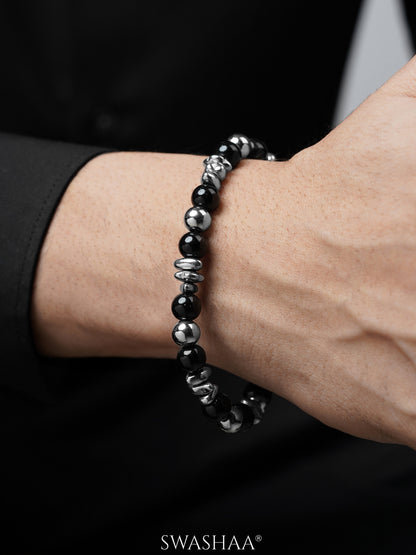 Roi Glossy Black Beads Men's Beaded Loose Bracelet