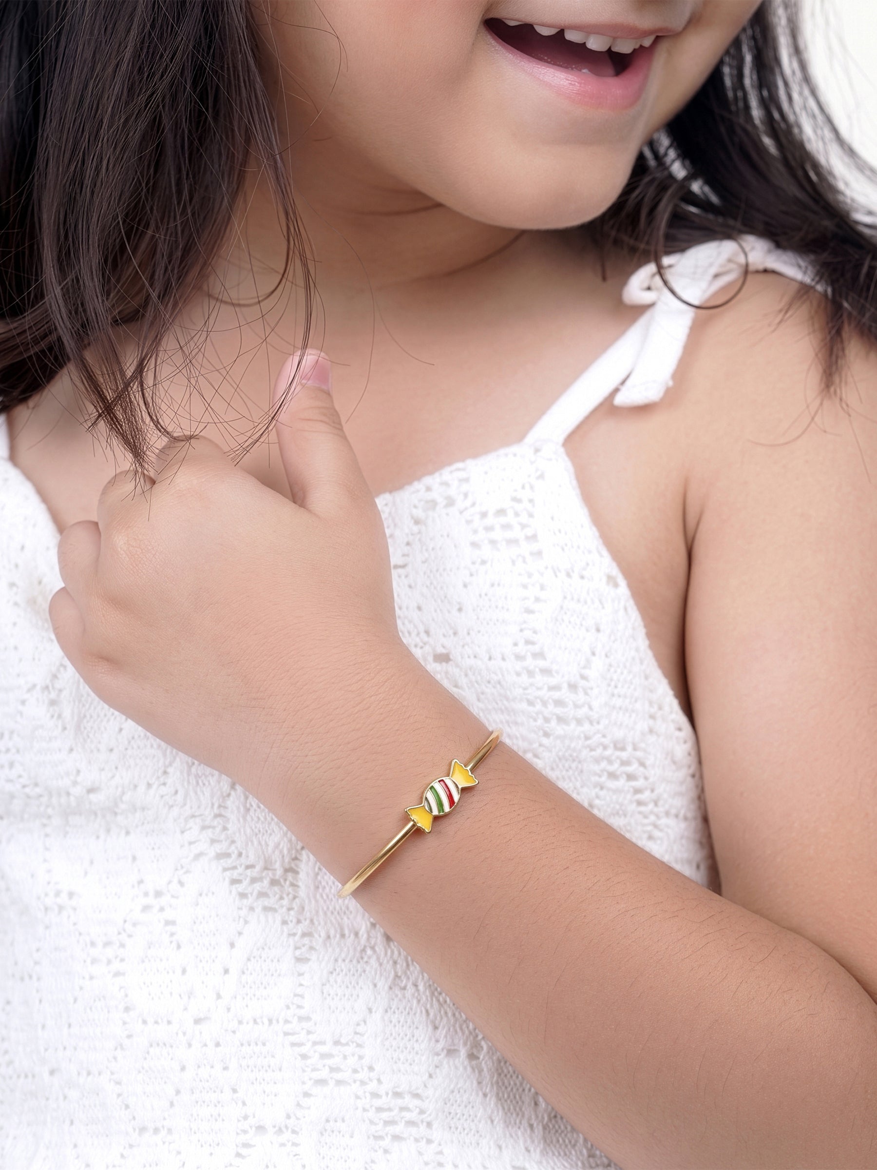 Rolo Candy Charm 18K Gold Plated Kid's Cuff Kada Bracelet 