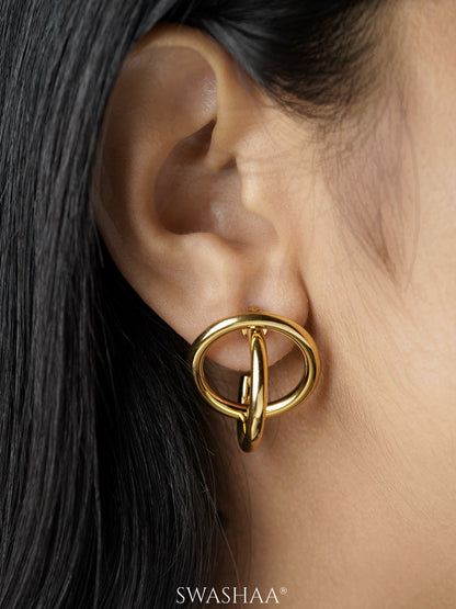 Romy Mordern Twist Circular 18K Gold Plated Dual Loop Earrings