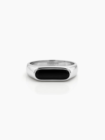 Ronan Black Stone Silver Signet Men's Rings - Swashaa