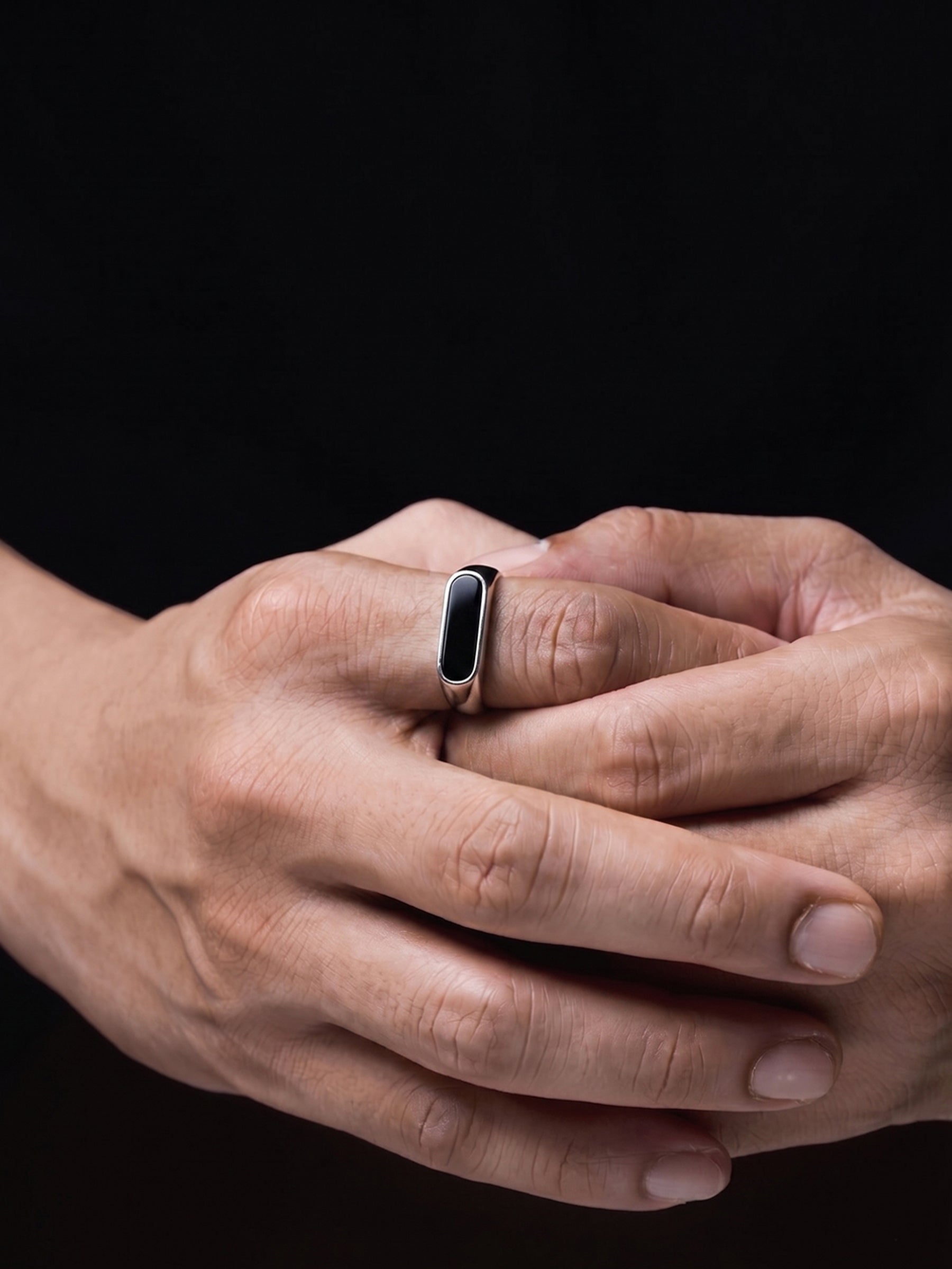 Ronan Black Stone Silver Signet Men's Rings - Swashaa
