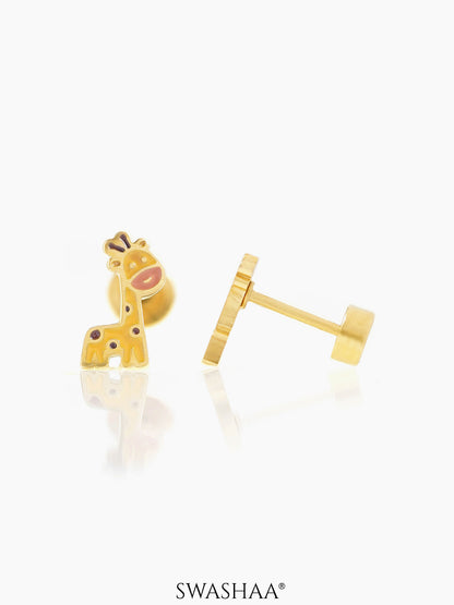 Rooh Giraffe Charm 18K Gold Plated Kid's Stud  Earrings