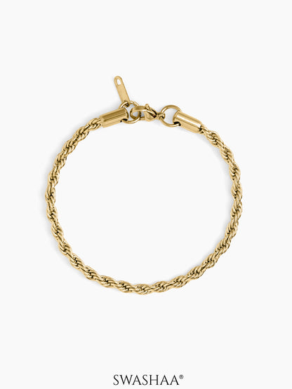 Rope Twisted Links 18K Gold Plated Loose Chain Bracelet