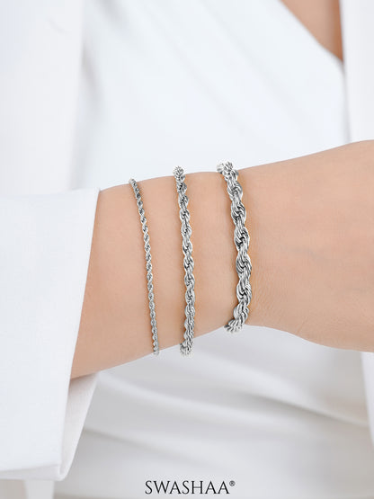 Rope Twisted Links Silver Loose Chain Bracelet