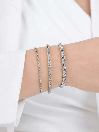 Rope Twisted Links Silver Loose Chain Bracelet