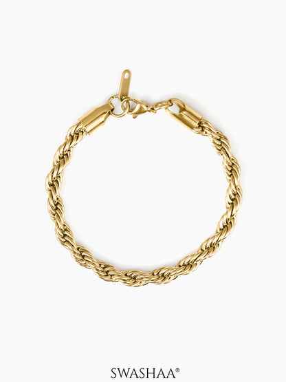 Rope Twisted Links 18K Gold Plated Loose Chain Bracelet