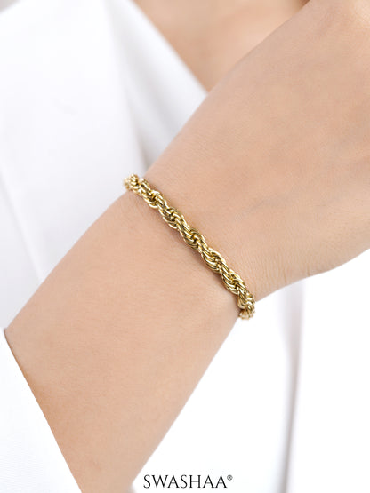 Rope Twisted Links 18K Gold Plated Loose Chain Bracelet