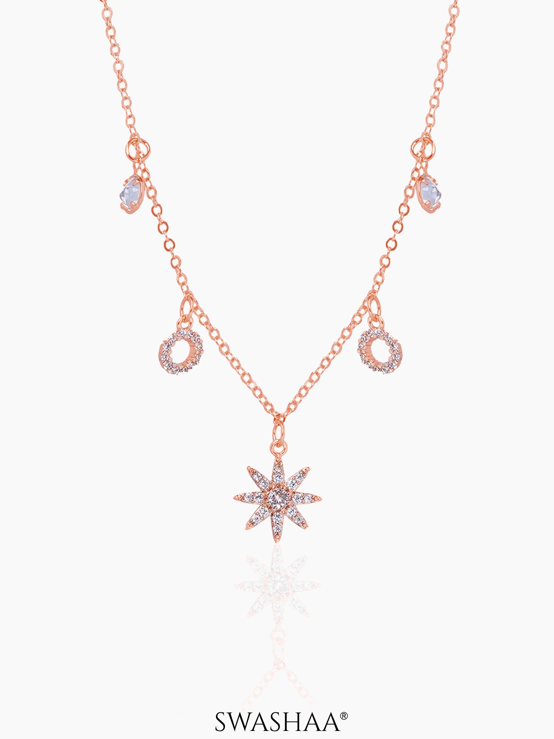 Rosa Starburst Charm Rosegold Plated Necklace