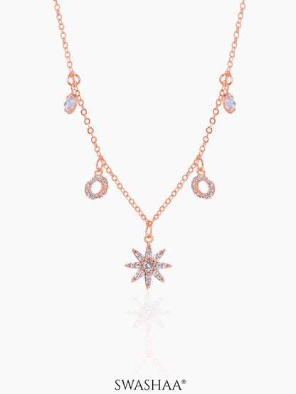 Rosa Starburst Charm Rosegold Plated Necklace