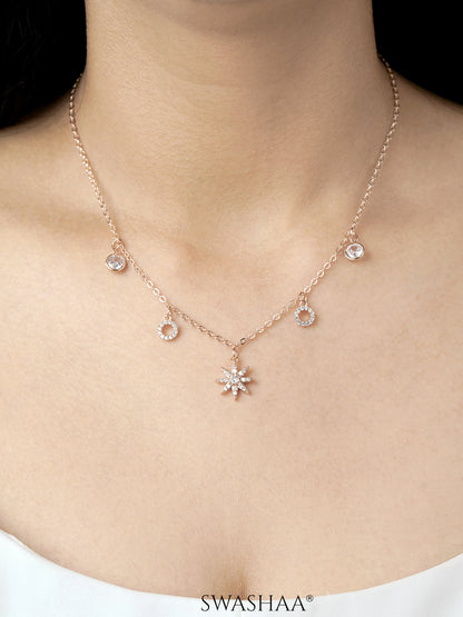Rosa Starburst Charm Rosegold Plated Necklace