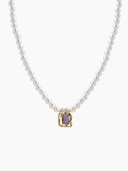 Rosaline Pearl Purple Charm 18K Gold Plated Chain Pendant Necklace