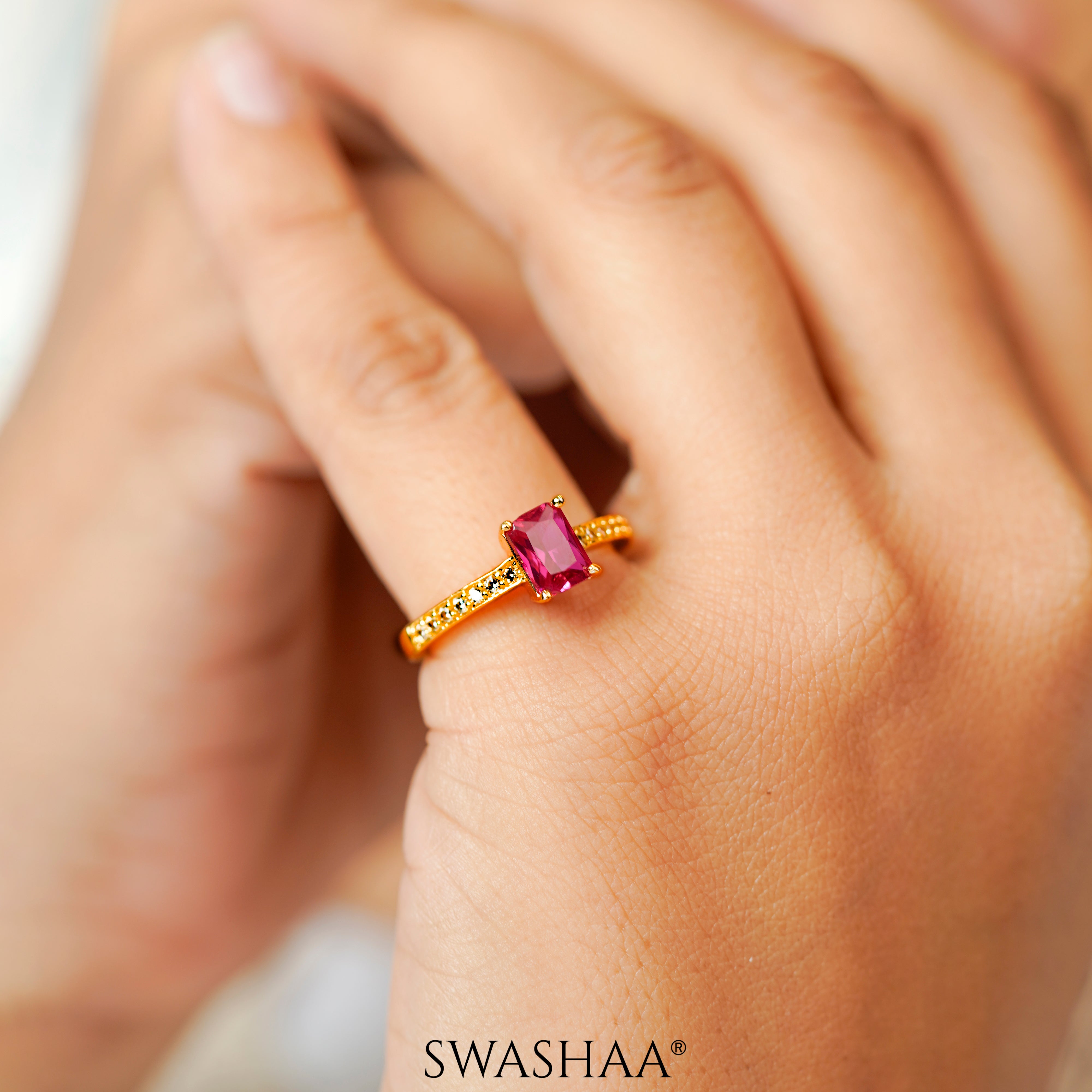 Rose Quartz 18K Gold Plated Ring
