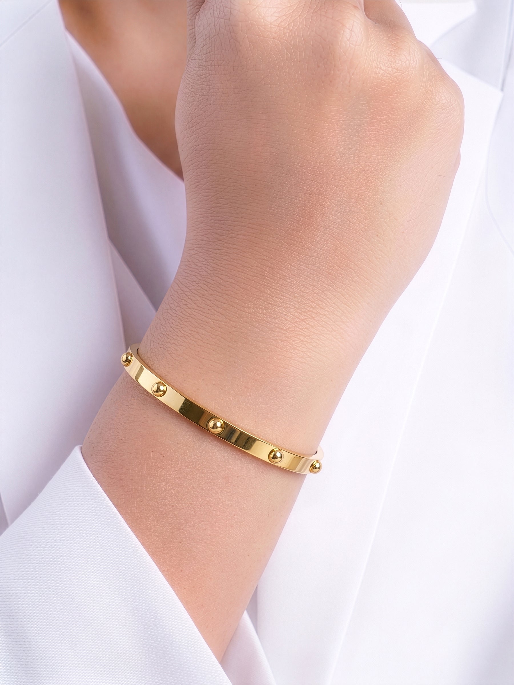 Rosina Orb Dot 18K Gold Plated Band Bangle Women's Solid Bracelet